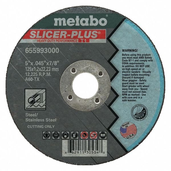 Rueda de corte Metabo, T1, A60TX, 5"X0.045"X7/8" - 655993000