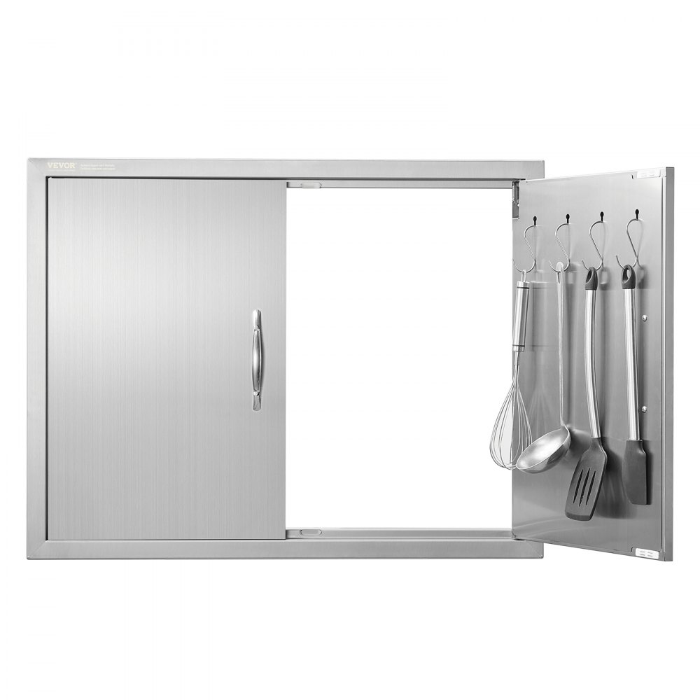 VEVOR BBQ Access Door, 31W x 24H Inch Double Outdoor Kitchen Door, Stainless Steel Flush Mount Door, Double Wall Vertical Door with Handles and Hooks, for BBQ Island, Grilling Station, Outside Cabinet - SMMBSCJMYS31IPP30V0