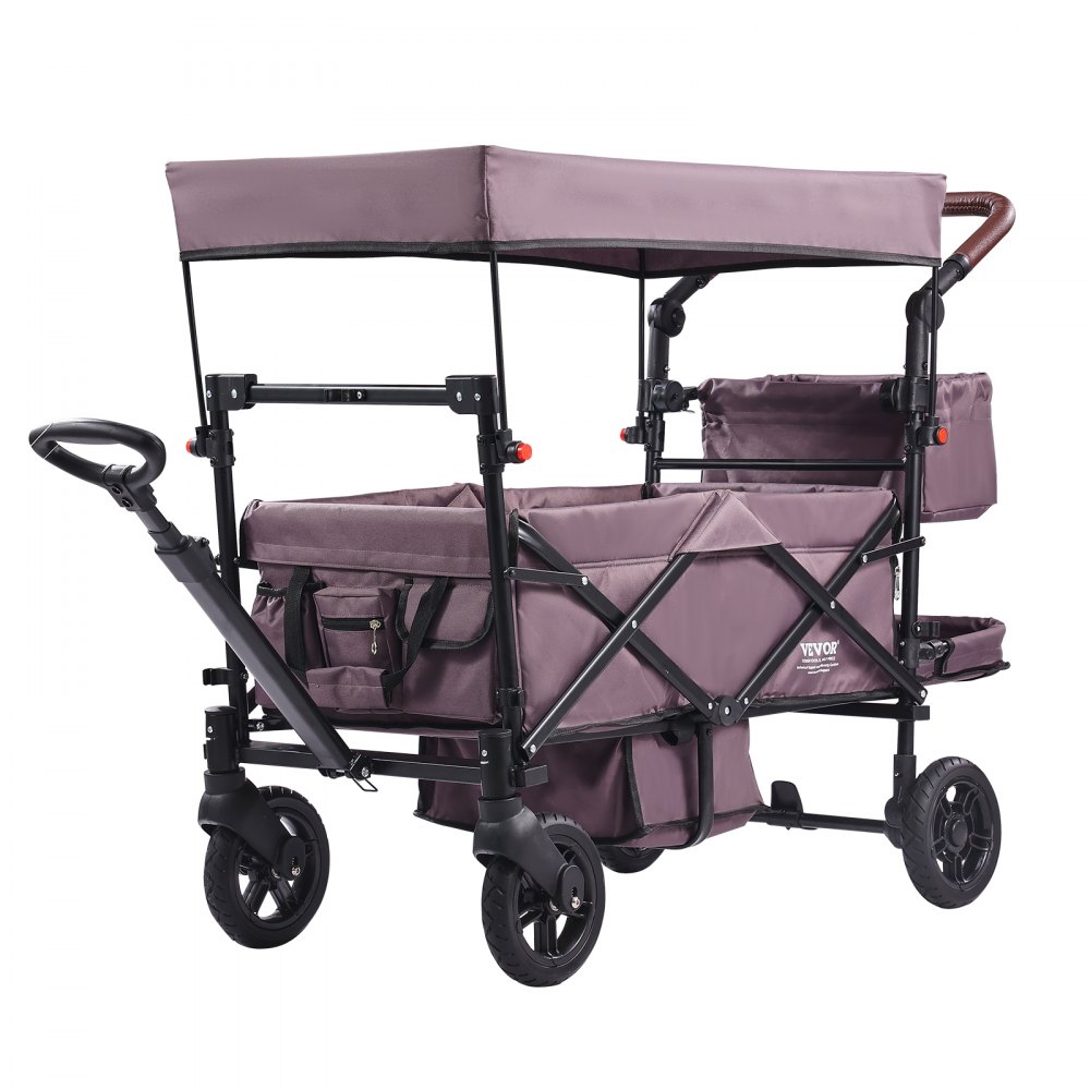 VEVOR Wagon Stroller for 2 Kids, Push Pull Quad Collapsible Stroller with Adjustable Handle, Encircling Harness Removable Canopy,4 Wheels w/ Brakes,Mutifunction Tandem Stroller for Camping Dark Purple - SRYETCPT2RKADQ0Q0V0