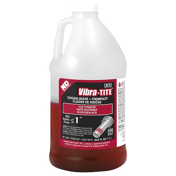 Fijador de roscas Vibra-Tite, VIBRA-TITE 131, Rojo, Alta resistencia, Líquido, Botella de 1 L - 13100