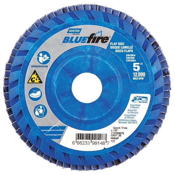 Disco de aletas Norton Abrasives, 5 pulgadas x 36 grano, 7/8 - 66623399148