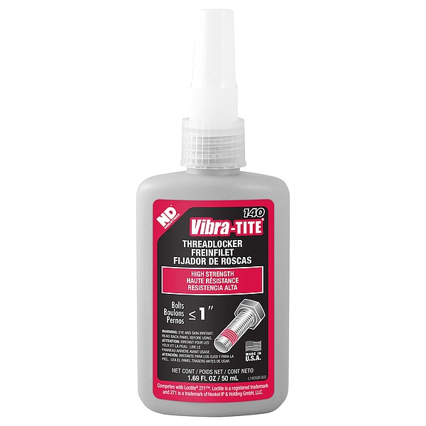 Traba-Roscas Vibra-Tite, VIBRA-TITE 140, Rojo, Alta Resistencia, Líquido, Botella de 50 mL - 14050
