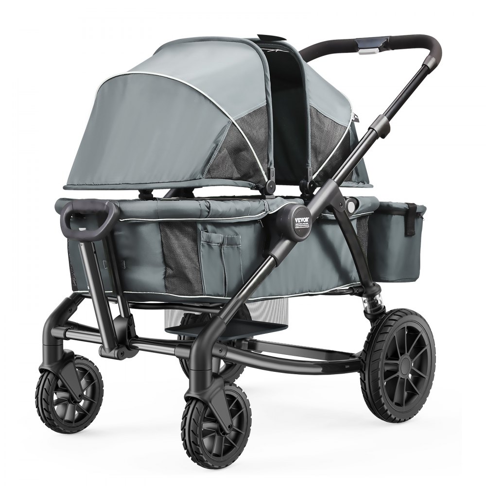 VEVOR All-Terrain Stroller Wagon, 2 Seats Foldable Expedition 2-in-1 Collapsible Wagon Stroller, Includes Canopy, Parent Organizer, Snack Tray & Cup Holders, 55lbs for Single Seat, Dark Grey/Black - SRYETCSHSMBPNF3F0V0
