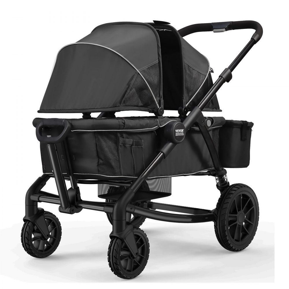VEVOR All-Terrain Stroller Wagon, 2 Seats Foldable Expedition 2-in-1 Collapsible Wagon Stroller, Includes Canopy, Parent Organizer, Snack Tray & Cup Holders, 55lbs for Single Seat, Black - SRYETCHSMBPTYN7NJV0