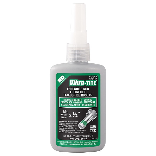 Vibra-Tite Wicking Threadlocker, VIBRA-TITE 150, Verde, Resistencia Media, Líquido, Botella de 50 mL - 15050