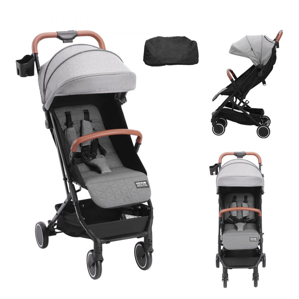 VEVOR Standard Baby Infant Stroller, Toddler Stroller with 95°-150° Adjustable Backrest & & 0/90°Adjustable Footrest & One-click Folding, Newborn Stroller with Cup Holder and Carry Bag, Dark Grey - BZYETCZYJCKSHR3WJV0