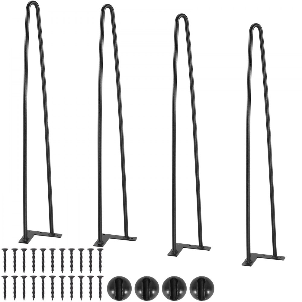 VEVOR 28" Hairpin Furniture Legs, Metal Home DIY Projects for Nightstand, Coffee Table, Desk, 500lbs Load Capacity with Rubber Floor Protectors, Metal Heavy Duty Sturdy Modern Table Legs, 4PCS Black - FJ2GZT28YC1205ROLV0