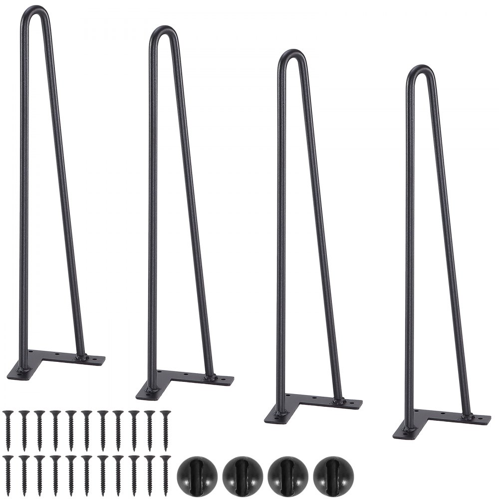 VEVOR 19" Hairpin Furniture Legs, Metal Home DIY Projects for Nightstand, Coffee Table, Desk, 500lbs Load Capacity with Rubber Floor Protectors, Metal Heavy Duty Sturdy Modern Table Legs, 4PCS Black - FJ2GZT19YC12MHTR0V0