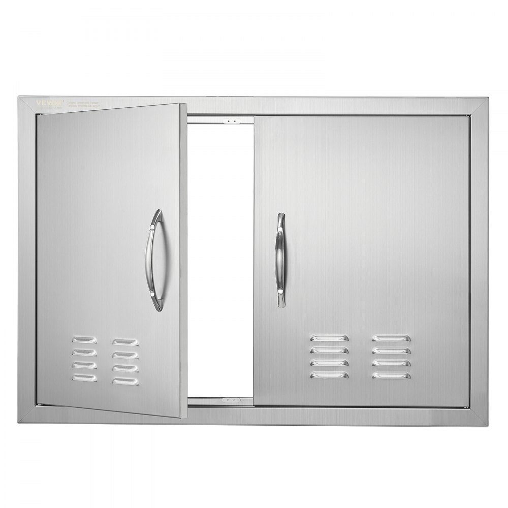 VEVOR BBQ Access Door, 30W x 21H Inch Double Outdoor Kitchen Door, Stainless Steel Flush Mount Door, Wall Vertical Door with Handles and Vents, for BBQ Island, Grilling Station, Outside Cabinet - SMMBSCJMYS30NPMWOV0