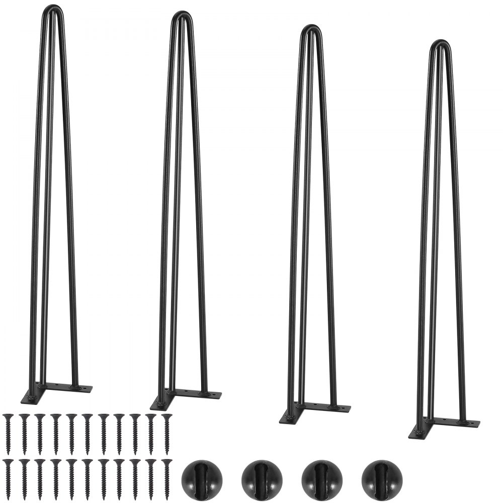 VEVOR Hairpin Table Legs 28", Set of 4 Desk Legs 900lbs Load Capacity, Hairpin Desk Legs 3 Rods for Desk Chairs Bench Dining End Table, Solid Carbon Steel Heavy Duty Furniture Legs Black - TZ3YGZTHSTGS942SZV0