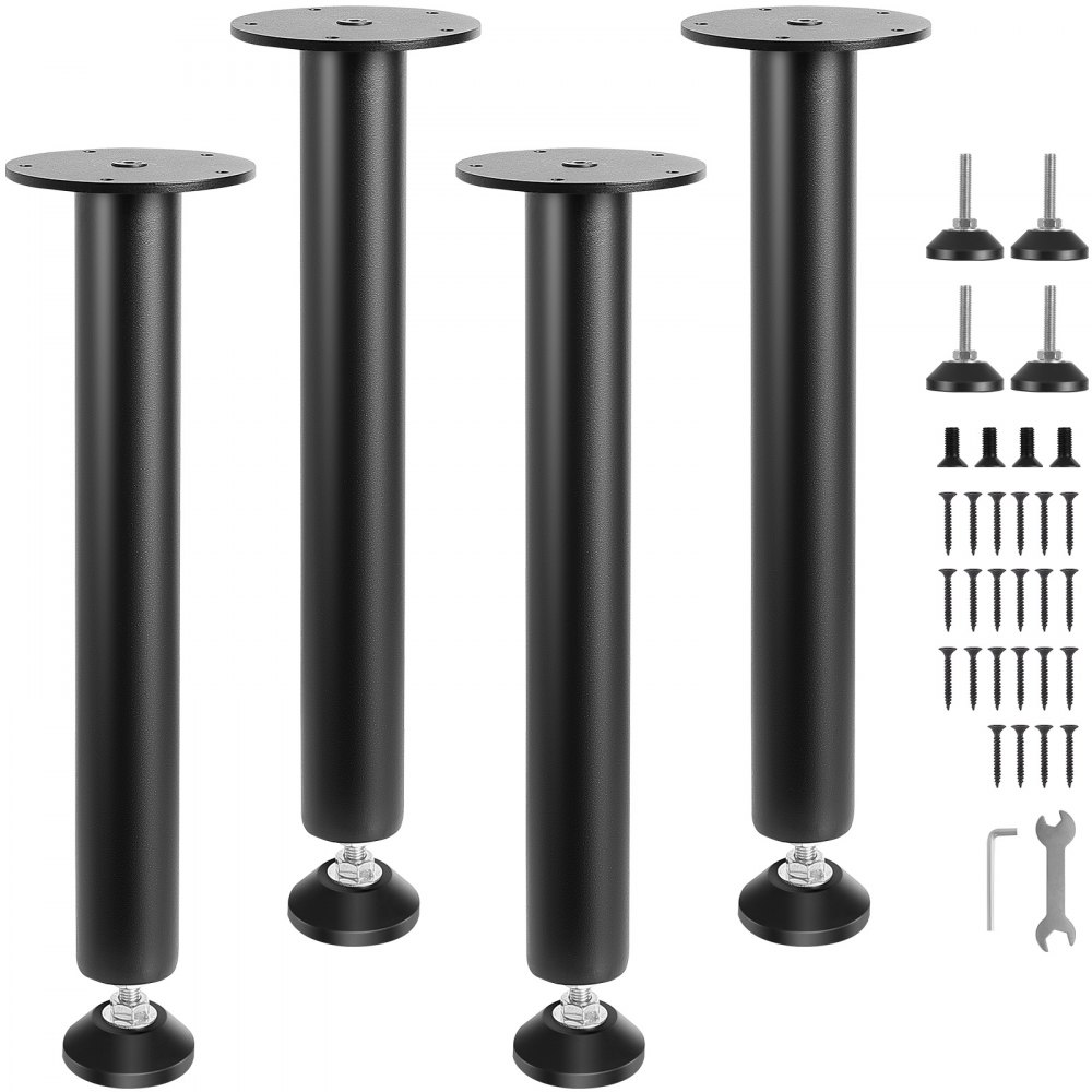 VEVOR 16 Inch Adjustable Desk Legs, Reinforced Steel Office Table Furniture legs Set of 4 for DIY, 1200 lbs Load Capacity Heavy Duty Desk Legs, Quick Instalation Legs with Adjustable Foot Cup Black - ZGZT2YC16INCQVIUPV0