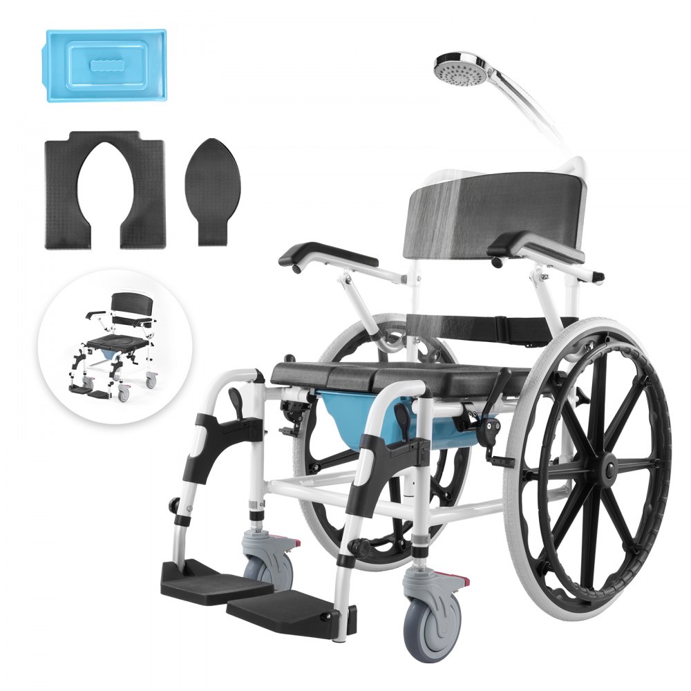VEVOR Shower Wheelchair 17.5in Al Alloy Commode Bathroom Wheelchair for Disabled - ZZZBLYLHJ1750KSKCV0