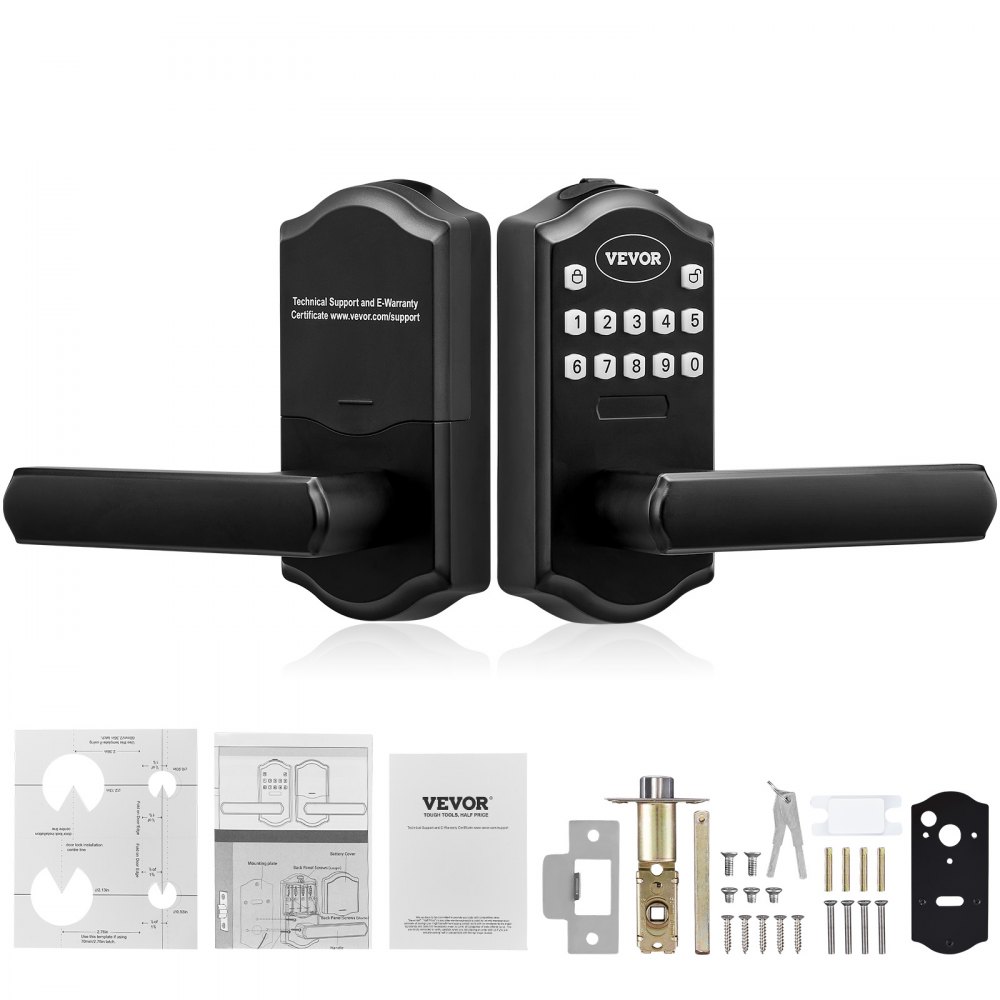 VEVOR Keyless Entry Door Lock, Electronic Keypad Entry Lever, Password and Key Unlock Combination Door Lock, Auto-Locking Keypad Door Lock with Deadbolt for Front Door, Matte Black, 5.63 x 2.76 in - DZMMSMBSBSJXVL9RAV0