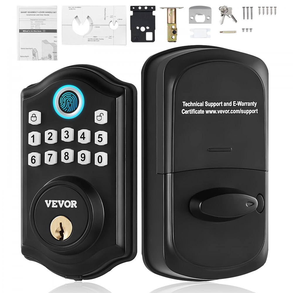 VEVOR Fingerprint Door Lock, Keyless Entry Door Lock with Fingerprint/Keypad Code/Key, Auto Lock, Anti-Peeking Password, IP 63 Rating for Front Door, Electronic Keypad Deadbolt with 300 Users - ZWMSMBSJXS00R5TILV0