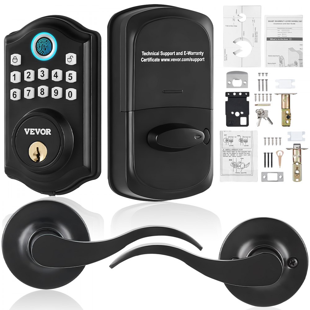 VEVOR Fingerprint Door Lock with 2 Level Handles, Keyless Entry Door Lock with Fingerprint/Keypad Code/Key, Auto Lock, Electronic Keypad Deadbolt with 300 Users, Anti-Peeking Password, for Front Door - ZWMSMBDLSBTZGSKHNV0