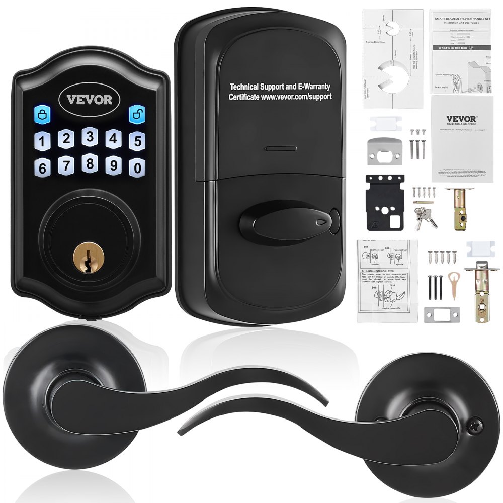 VEVOR Keyless Entry Door Lock with Handle, Electronic Keypad Entry Lever, Password and Key Unlock Combination Door Lock, Auto-Locking Keypad Door Lock with Deadbolt for Front Door, Matte Black - DZMMSMBDLSBTEK4GLV0
