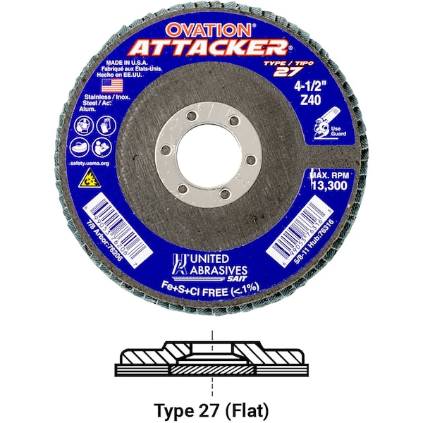 United Abrasives/Sait Flap Disc T29 Ovation Attacker 4-1/2"X 7/8" 60 Grit Zirconium - 76208

Disco de láminas United Abrasives/Sait T29 Ovation Attacker 4-1/2"X 7/8" 60 grano de óxido de circonio - 76208.