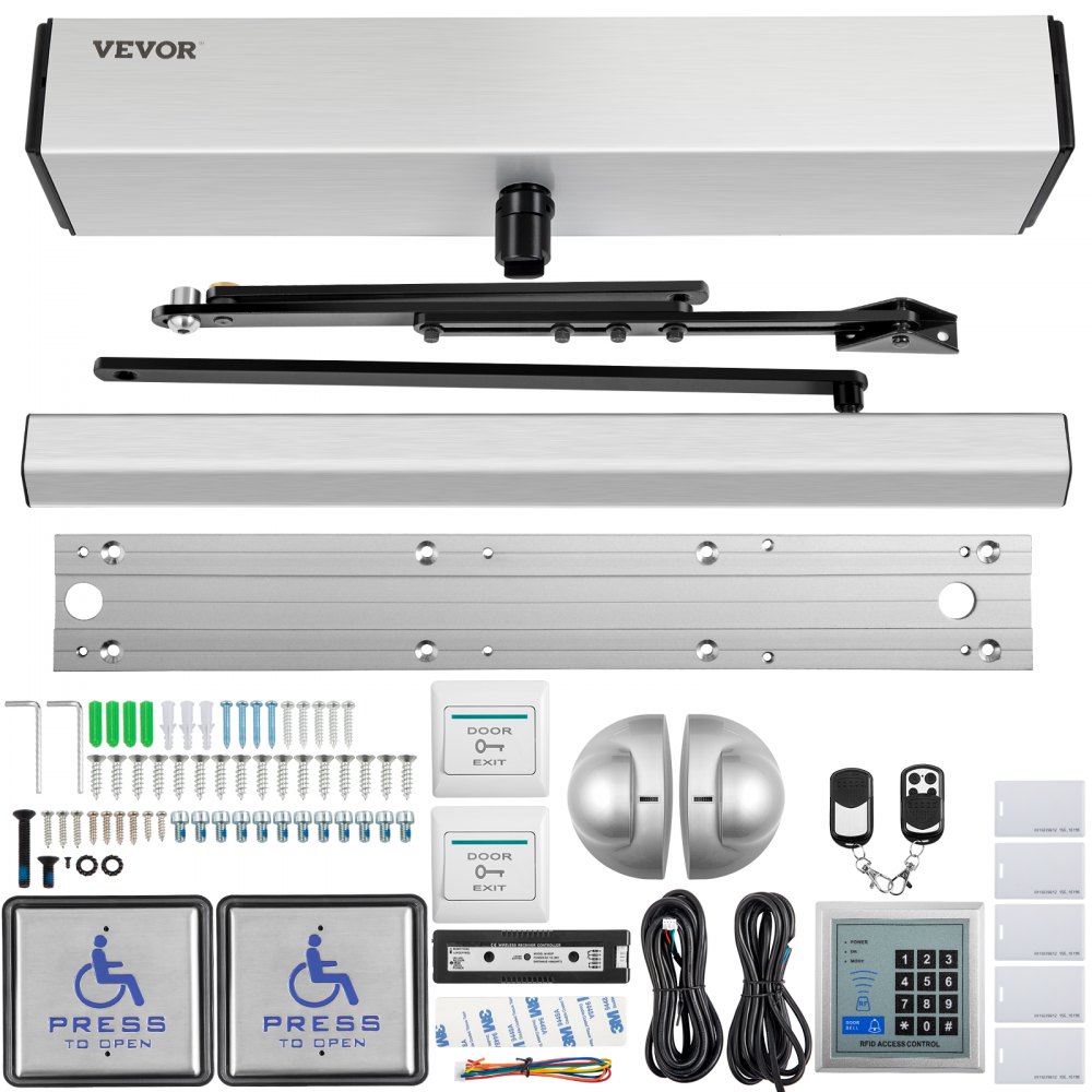 VEVOR Automatic Door Opener, 100-240V for Max.220lbs Doors, Swing Door Operator for Disabilities w/ 2 Wireless Remotes, 2 Exit Buttons, Keypad, 5 ID Cards, 2 Stainless Steel Push Buttons, CE Listed - LBKMJZ110220VZ9YIV5