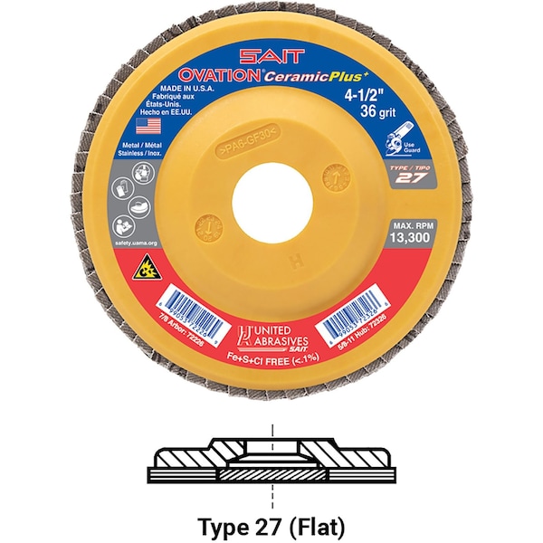 United Abrasives/Sait United Abrasives - Sait Disco de laminas Ovation Attacker T27 5"x 7/8" 40 Granos Cerámica - 72227