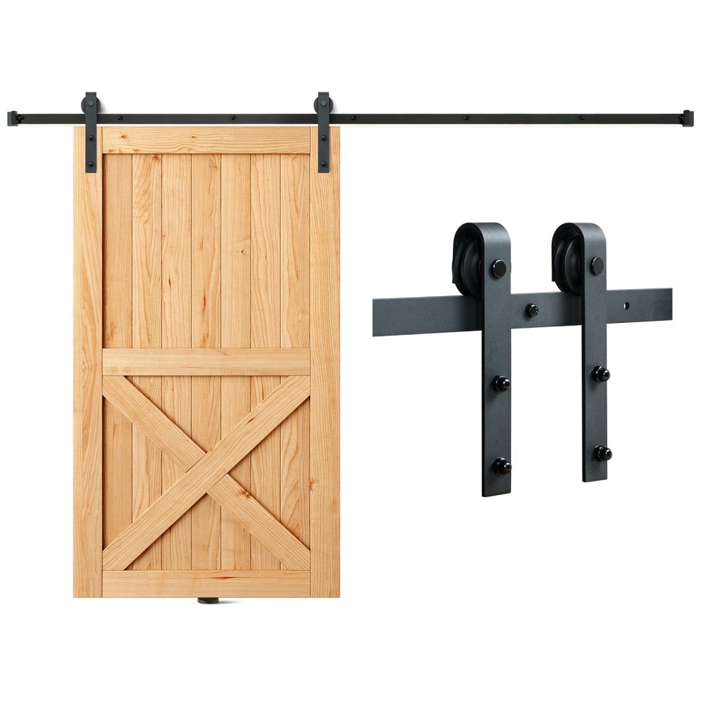 VEVOR 8FT Sliding Barn Door Hardware Kit, 330LBS Loading Heavy Duty Barn Door Track Kit for Single Door, Fit 3.7-4.3FT Wide and 1.3"-1.8" Thick Door Panel, with Smooth & Silent Pulley (J Shape) - GCYMWJTJHS8FCZEIRV0