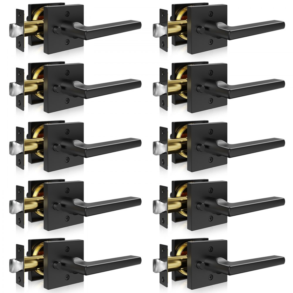 VEVOR Privacy Door Handle, 10 Pack Matte Black Door Lever, Left or Right Handing Reversible Lever with Keyless Lock, 45° Rotation to Open, Square Interior Door Handles for Bedroom and Bathroom Doors - FXYSMBS10J00SH144V0