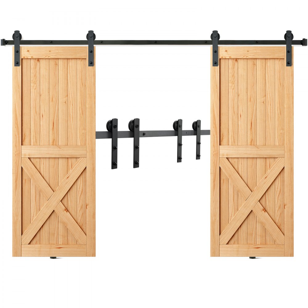 VEVOR 8FT Sliding Barn Door Hardware Kit, 330LBS Heavy Duty Barn Door Track Kit for Double Doors, Fit 3.7-4.3FT Total Wide and 1.3"-1.8" Thick 2 Door Panel, with Smooth & Silent Pulley (I Shape) - GCYMWJTJHS8FD5SVJV0