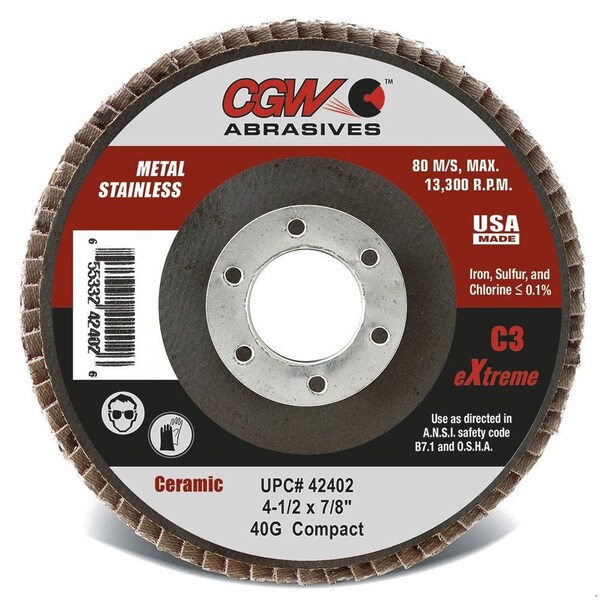 Disco de láminas abrasivas recubiertas compacto sin contaminantes, 4-1/2 pulgadas de diámetro, grano 36, grado medio, C3 - 42411