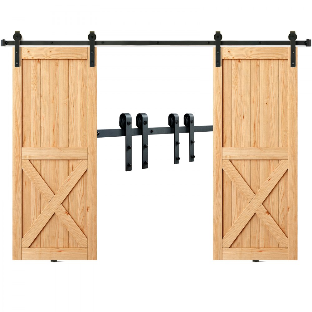 VEVOR 8FT Sliding Barn Door Hardware Kit, 330LBS Heavy Duty Barn Door Track Kit for Double Doors, Fit 3.7-4.3FT Total Wide and 1.3"-1.8" Thick 2 Door Panel, with Smooth & Silent Pulley (J Shape) - GCYMWJTJHS8FLSQZJV0