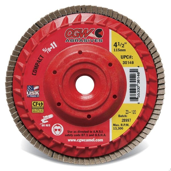 Disco de láminas abrasivas compacto libre de contaminantes con soporte, 5 pulgadas de diámetro, 80 granos, grado medio, Z3 Zir - 30155.
