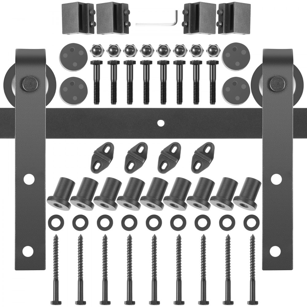VEVOR Sliding Barn Door Hardware Kit, 11FT Barn Door Kit, 330LBS Load-Bearing Double Barn Door Hardware Kit, Carbon Steel Barn Door Track, Darn Door for 1.37-1.77" Thickness & 5.5FT Wide Door Panel - HDGCDGSMJ11FTH7B0V0