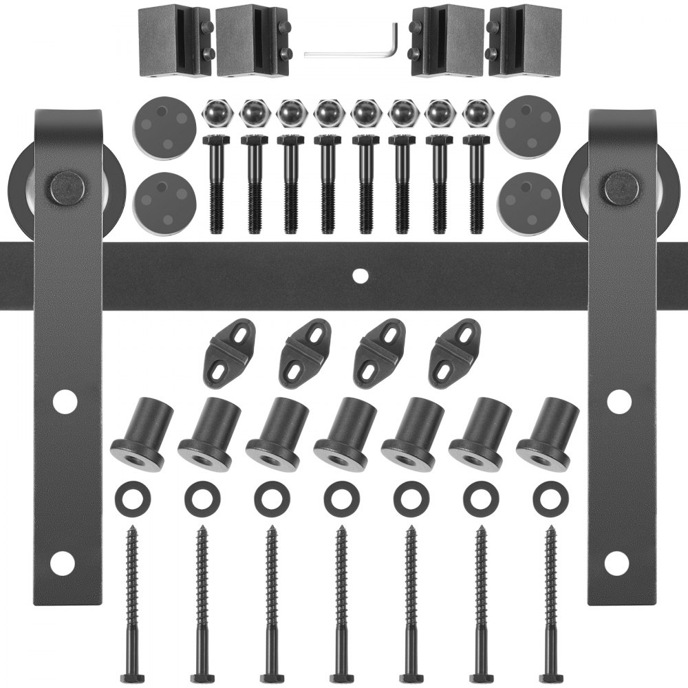 VEVOR Sliding Barn Door Hardware Kit, 9FT Barn Door Kit, 330LBS Load-Bearing Double Barn Door Hardware Kit, Carbon Steel Barn Door Track, Darn Door for 1.37-1.77" Thickness & 4.5FT Wide Door Panel - HDGCDGSMDJ9FTEQRCV0