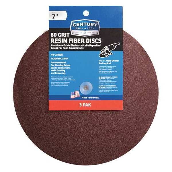 Disco de fibra de resina Century Drill & Tool, 7 pulgadas, 80 grano, paquete de 3 - 75303