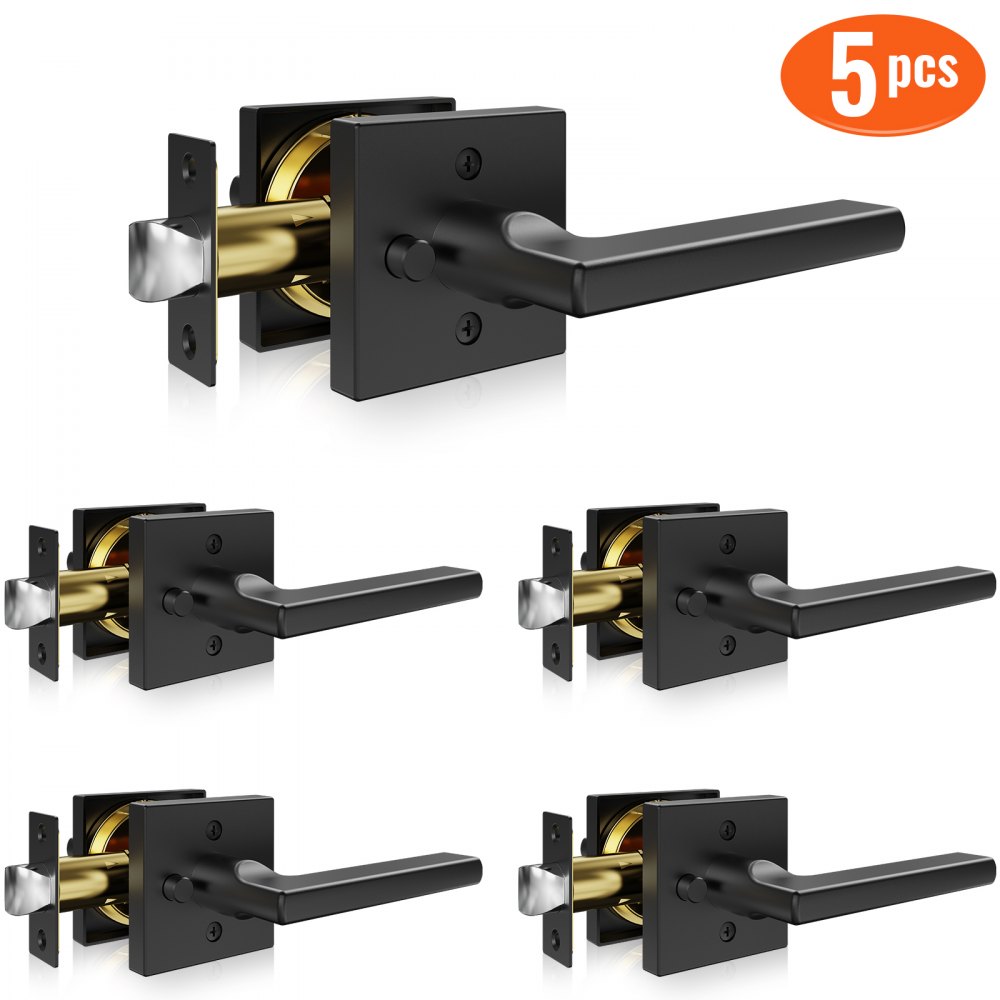 VEVOR Privacy Door Handle, 5-Pack Matte Black Door Lever, Right or Left Handing Reversible Lever with Keyless Lock, 45° Rotation to Open, Square Interior Door Handles for Bathroom and Bedroom Doors - FXYSMBS5G000FTLKJV0