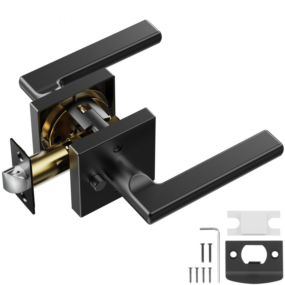 VEVOR Privacy Door Handle, 1 Pack Matte Black Door Lever, Left or Right Handing Reversible Lever with Keyless Lock, 45° Rotation to Open, Square Interior Door Handles for Bedroom and Bathroom Doors - FXYSMBS1J000HAUJGV0