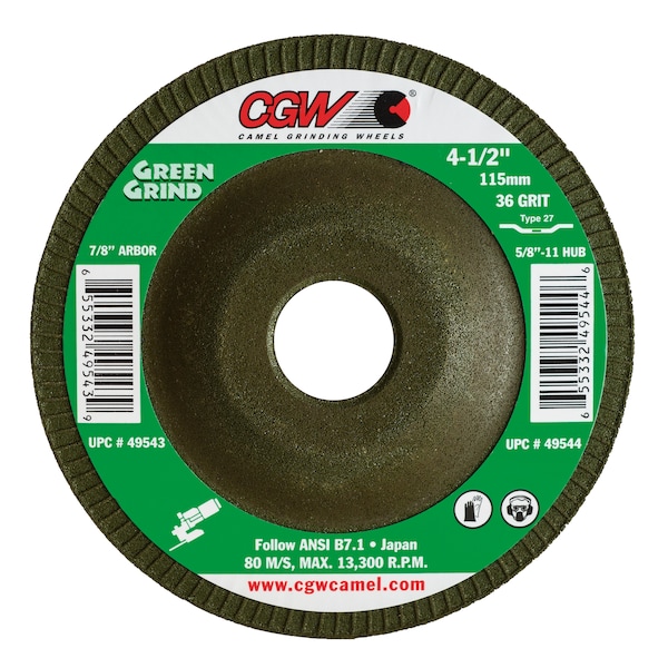 Rueda de centrado deprimida de abrasivos Cgw, 4.5x1/4x7/8, 36GT27 - 49752