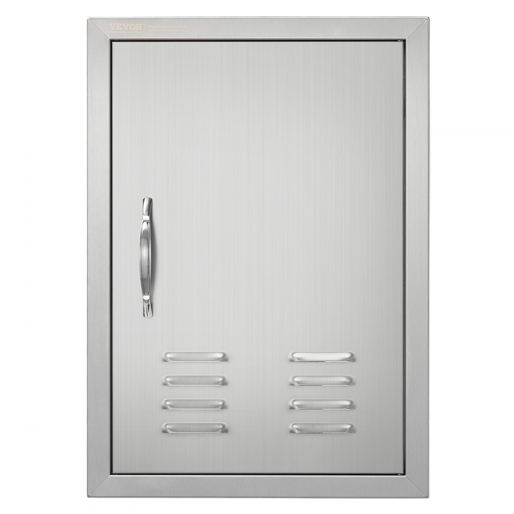 VEVOR BBQ Access Door, 17W x 24H Inch Single Outdoor Kitchen Door, Stainless Steel Flush Mount Door, Wall Vertical Door with Handle, Vents and Hook, for BBQ Island, Grilling Station, Outside Cabinet - DMMBSCJMYS174SL0UV0