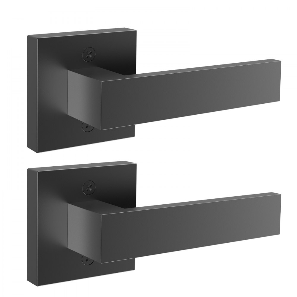 VEVOR Dummy Door Lever, 2 PCS Non-Turning Single Side Push/Pull Handle, Contemporary Square Door Lever Set, Reversible for Right and Left Sided Doors,For Pantry, Closet, and French Doors, Matte Black - WGNMBS2JFX0052DBPV0