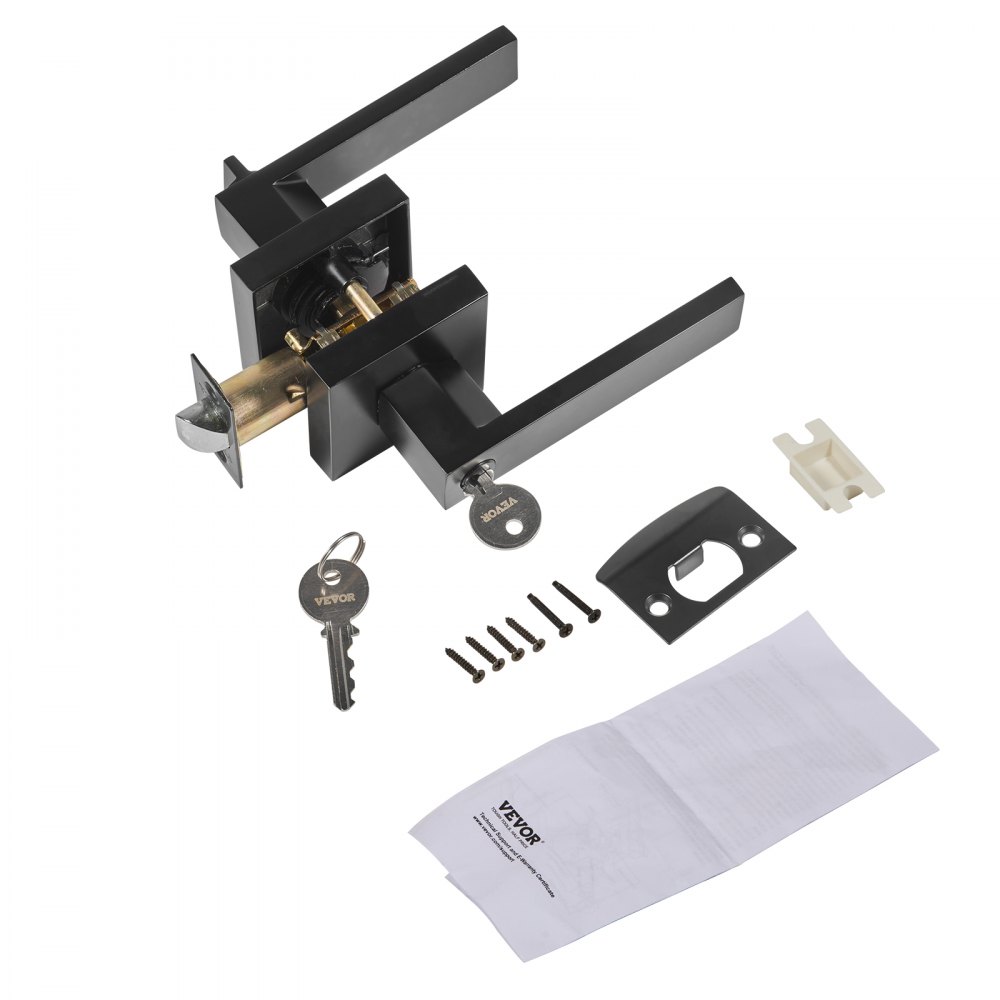 VEVOR Entry Lever Door Handle, 1 PC Black Entry Knob, Lock and Key Locking Lever Set, Contemporary Square Door Lever, Reversible for Right and Left Sided Doors, 45° Rotation to Open, for Front Door - DYCMBS1JFX00IVAOYV0