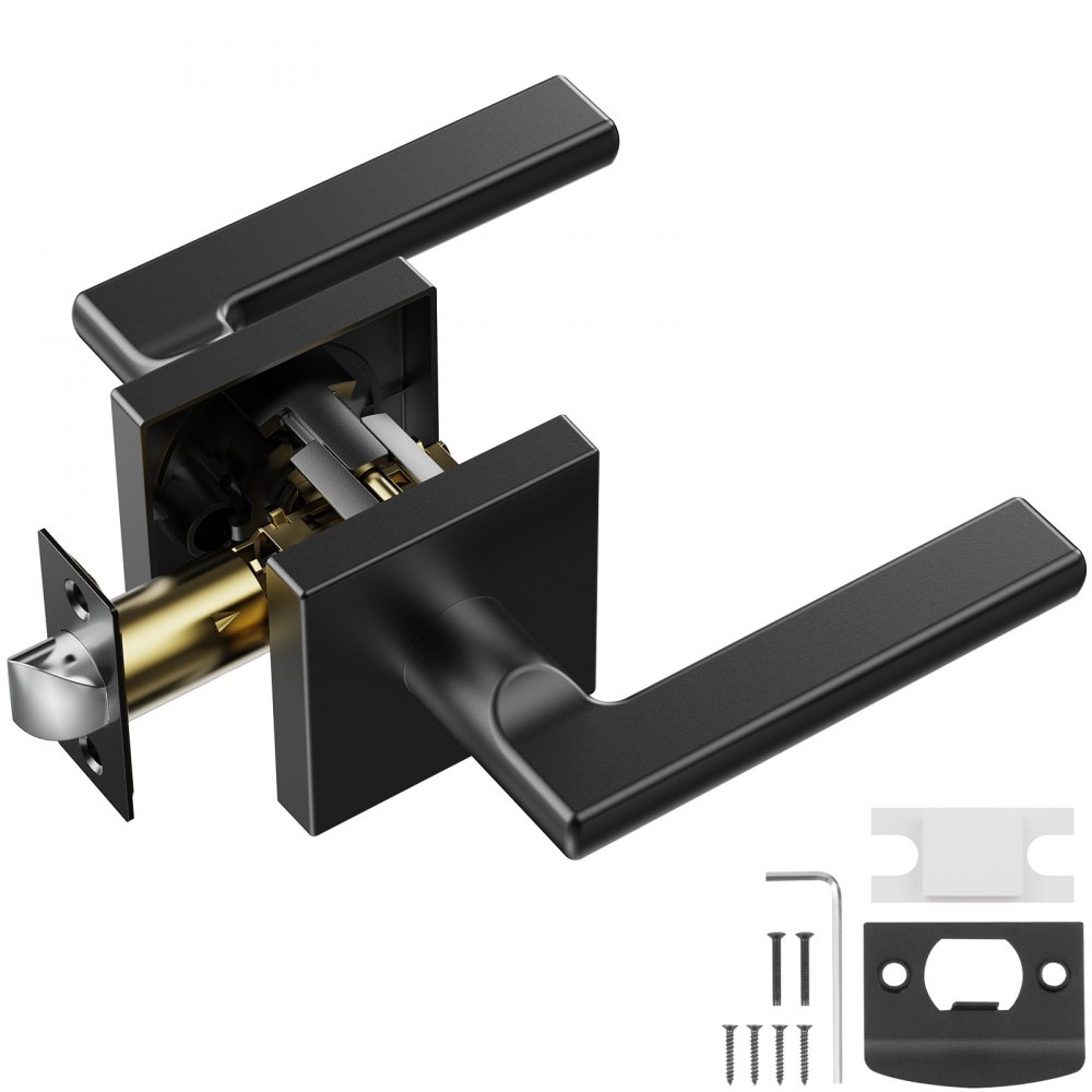 VEVOR Passage Door Handle, 1 Pack Matte Black Door Lever, Left or Right Handing Reversible Lever Non-Locking, 45° Rotation to Open, Square Interior Door Handles for Hallways, Closets, Meeting Spaces - FXTDMBS1J000C0BM2V0