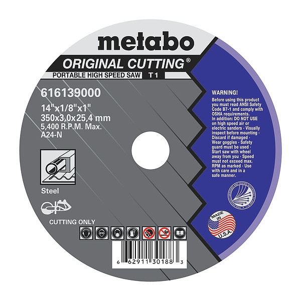 Rueda de corte Metabo, T1, A24N, 14"X1/8"X1" - 616139000