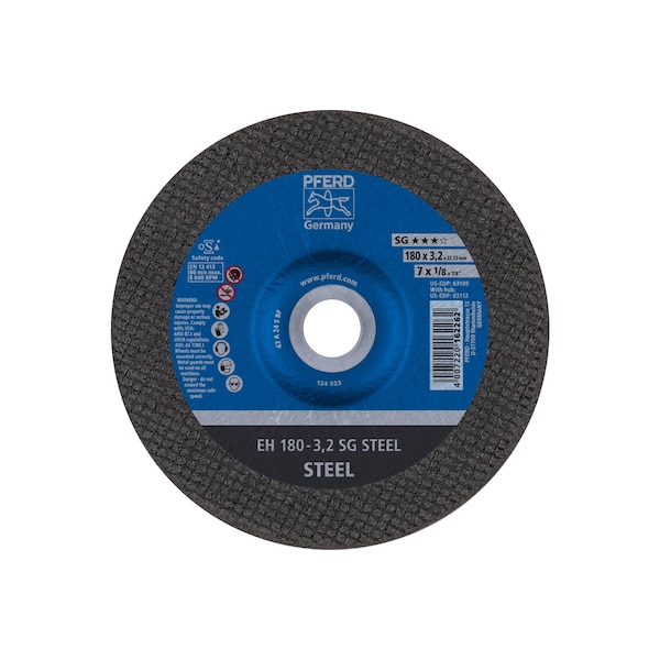 Rueda de corte Pferd de 7" x 1/8", 7/8" A.H. - ACERO SG - Tipo 27 - 63109
