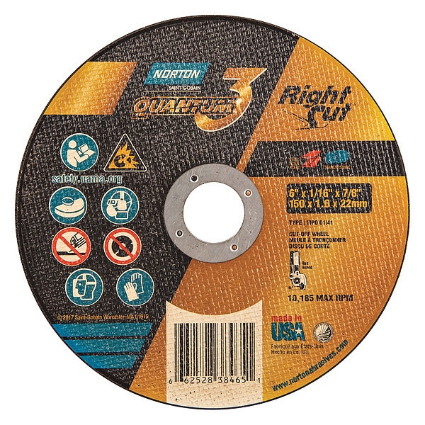 Rueda de corte abrasiva Norton Abrasives, 6" de diámetro, grano 36 - 66252838465.