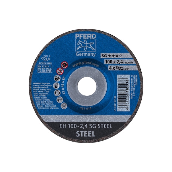 Rueda de corte Pferd de 4" x 3/32", 5/8" de diámetro interior - Acero SG - Tipo 27 - 63102