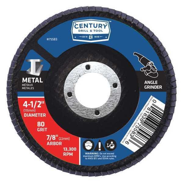 Disco de aletas de circonio Century Drill & Tool, 4-1/2x7/8 pulgadas, 80 granos - 75583