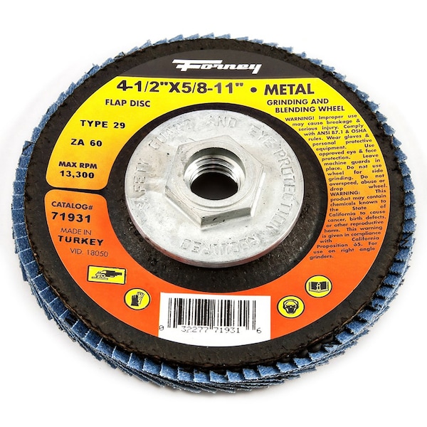 Disco de aletas Forney, Tipo 29, 4-1/2 pulgadas x 5/8 pulgadas-11, ZA60 - 71931