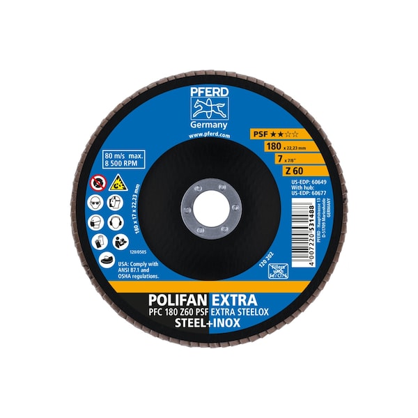 Disco de láminas POLIFAN® 7" x 7/8" A.H. - Z PSF EXTRA STEELOX, Zirconia, 60 Granos, Cónico - 60649