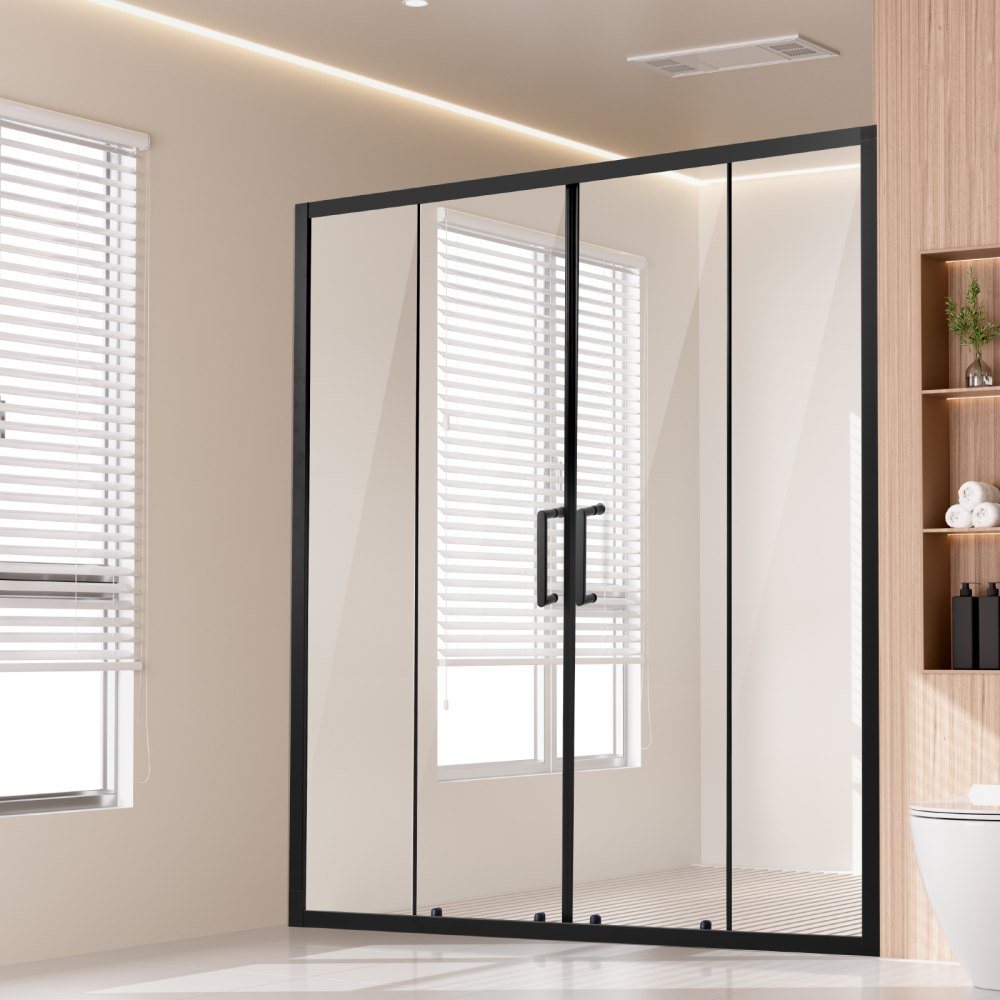 VEVOR Semi-frameless Double Sliding Shower Door SGCC Tempered Glass Matte Black - DBKSMTLYSM6MTFBEGV0