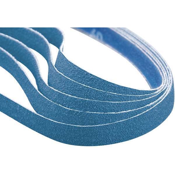 Banda de lijado recubierta Norton Abrasives, 1/4 pulgadas de ancho, 18 pulgadas de largo, 120 Grano, Medio, Alúmina de circonio, BlueFire R823P, Azul - 78072773764