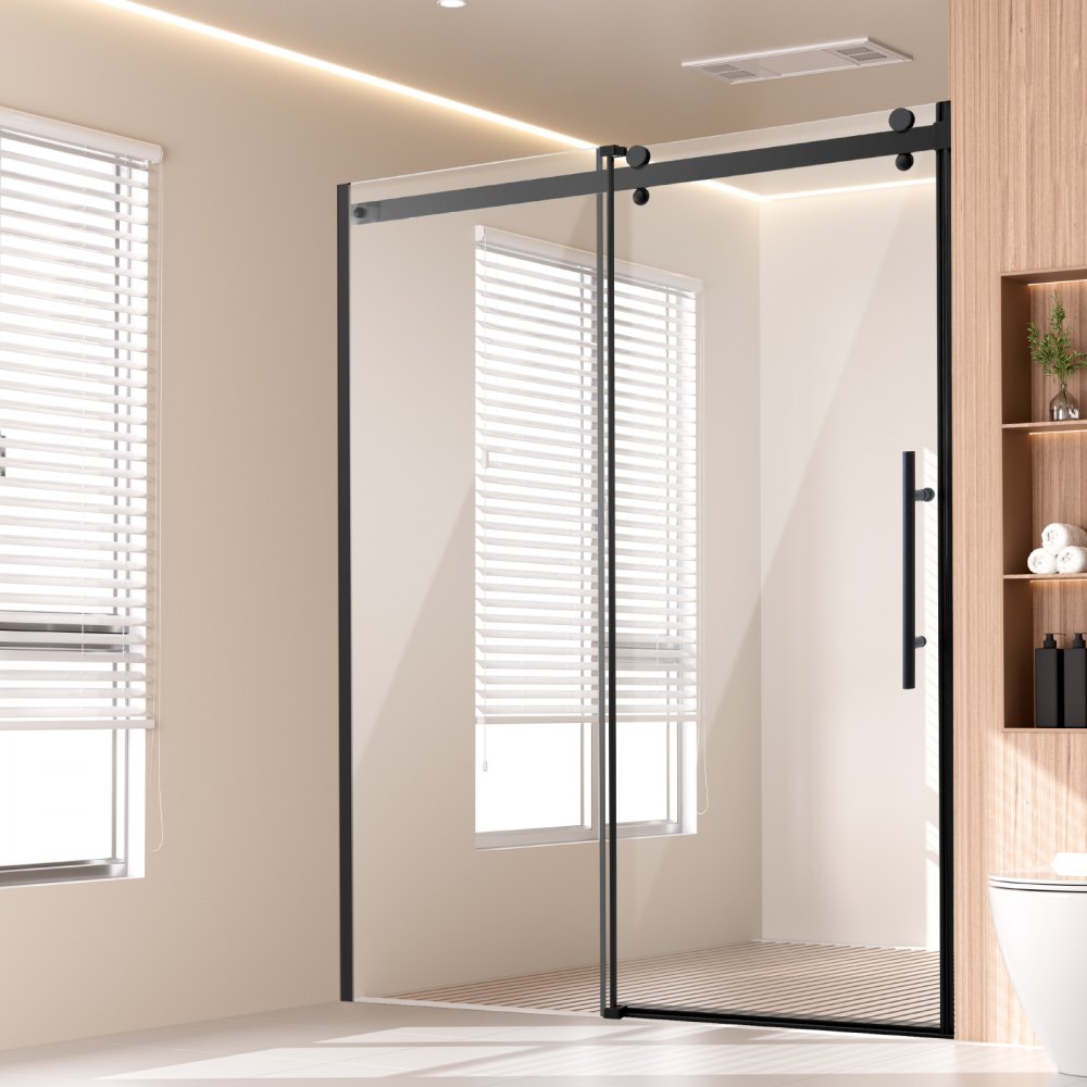VEVOR Frameless Shower Door 58-59" x 75" Tempered Glass 5/16" Matte Black - WBKSYMTLYSM81UGS3V0