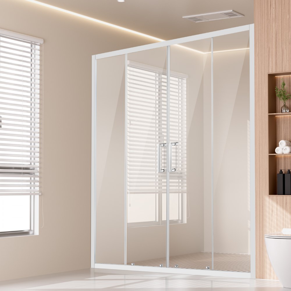 VEVOR Semi-frameless Double Sliding Shower Door SGCC Tempered Glass 1/4" Chrome - DBKSMTLYSM6MDOGXSV0